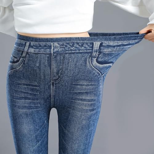 Qzeanxy Jeggings Damen Stretch Leggings Damen Skinny Jeans High Waist Jogginghose Denim Stretch Hose mit Taschen Pants Fitnesshose Yogahose Streetwear von Qzeanxy