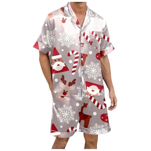 Qzeanxy Nachtwäsche Herren Kurzer Pyjama Fürkurze Pyjama-Shorts Pyjama-Set Mit Farbblockdruck Schlafanzug Zweiteiliges Set Weihnachten Rundhalsausschnitt Pyjama-Sets Für Kurze Pyjama-Sets von Qzeanxy