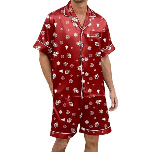 Qzeanxy Nachtwäsche Herren Zweiteiliges Set Weihnachten Rundhalsausschnitt Pyjama-Set Mit Farbblockdruck Schlafanzug Kurzer Pyjama Fürkurze Pyjama-Shorts Pyjama-Sets Für Kurze Pyjama-Sets von Qzeanxy