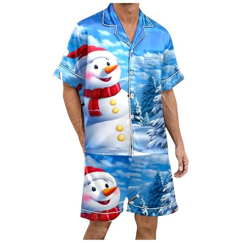 Qzeanxy Pyjama Herren Kurz Kurzer Pyjama Fürkurze Pyjama-Shorts Zweiteiliges Set Weihnachten Rundhalsausschnitt Pyjama-Sets Für Kurze Pyjama-Sets Pyjama-Set Mit Farbblockdruck Schlafanzug von Qzeanxy