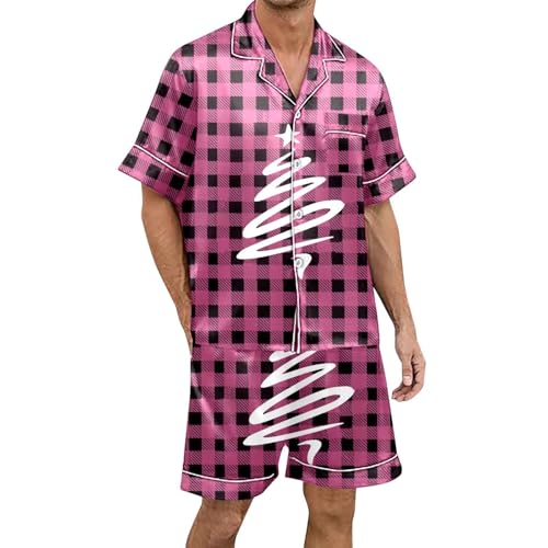 Qzeanxy Pyjama Herren Kurz Zweiteiliges Set Weihnachten Rundhalsausschnitt Pyjama-Set Mit Farbblockdruck Schlafanzug Pyjama-Sets Für Kurze Pyjama-Sets Kurzer Pyjama Fürkurze Pyjama-Shorts von Qzeanxy