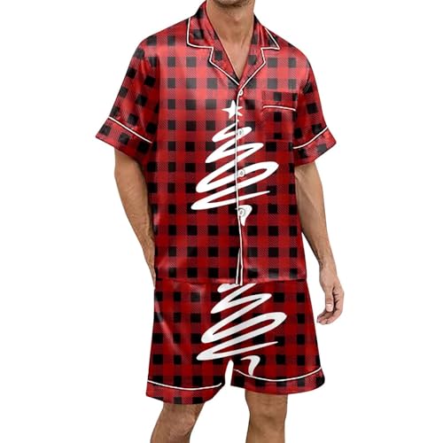 Qzeanxy Pyjama Herren Kurz Zweiteiliges Set Weihnachten Rundhalsausschnitt Pyjama-Set Mit Farbblockdruck Schlafanzug Pyjama-Sets Für Kurze Pyjama-Sets Kurzer Pyjama Fürkurze Pyjama-Shorts von Qzeanxy