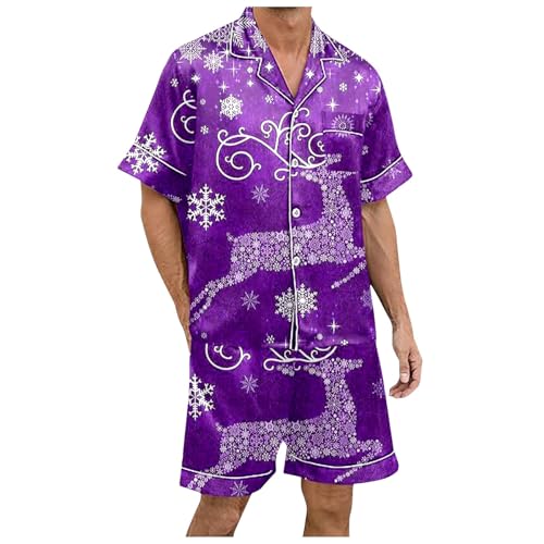 Qzeanxy Schlafanzug Herren Kurz Zweiteiliges Set Weihnachten Rundhalsausschnitt Pyjama-Set Mit Farbblockdruck Schlafanzug Pyjama-Sets Für Kurze Pyjama-Sets Kurzer Pyjama Fürkurze Pyjama-Shorts von Qzeanxy