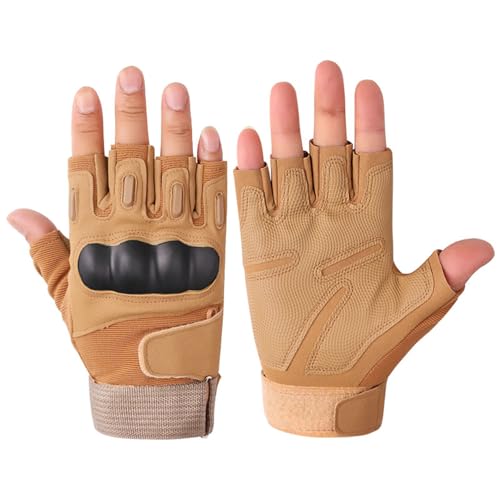 R-ISLAND Taktische Handschuhe, halbe Finger, Handschuhe für Motorrad, Fahrrad, Camping, Wandern, Airsoft Paintball (XXL, Khaki) von R-ISLAND