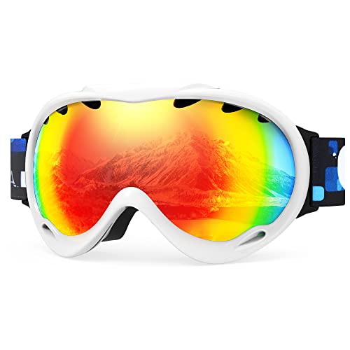 RABIGALA Bolle Skibrille Antibeschlag snowboard brille Doppellinse schneebrille 99% UV-Schutz stoßfest atmungsaktiv winddicht skibrille damen Weites Sichtfeld für Snowboarding/Motorrad(white) von RABIGALA