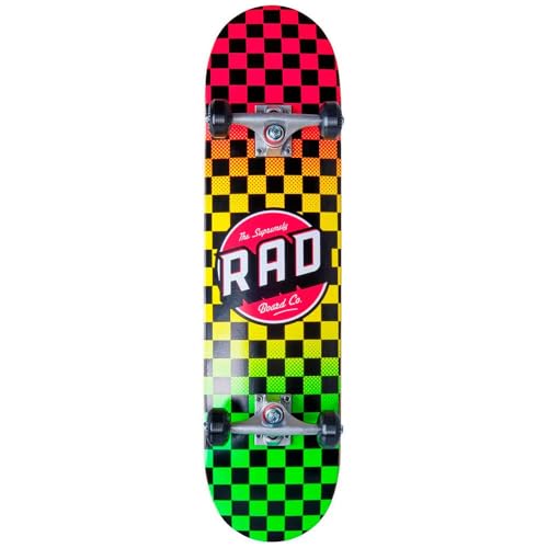 RAD Unisex – Erwachsene Checkers Progressive Skateboard, Rasta, 8" von RAD