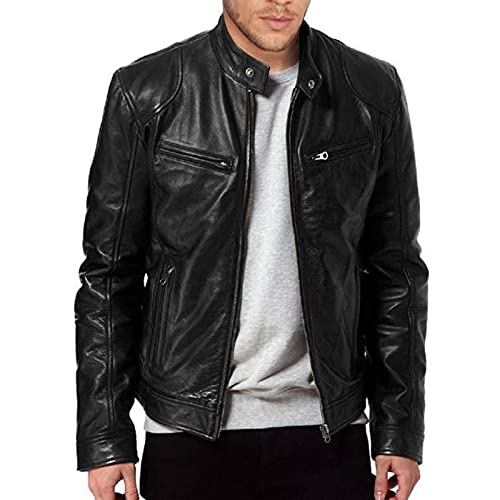 RAINCL Herren Lederjacke Street PU Kleidung Plus Größe Motorrad Reißverschluss Mantel Top,Schwarz,5XL von RAINCL