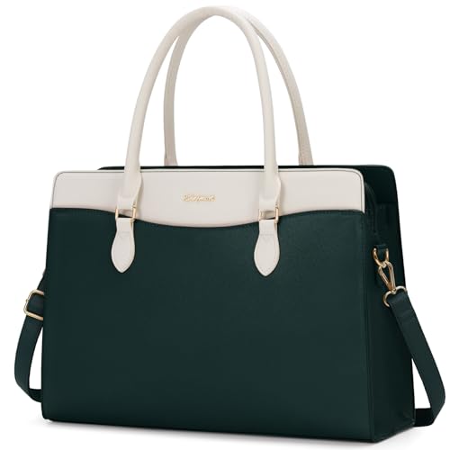 RAINSMORE Handtasche Damen Shopper Tasche Damen Groß Arbeitstasche Laptoptasche Damen 15.6 Zoll PU Leder Wasserdicht Aktentasche für Business Arbeit Dunkelgrün und Weiß RAINSMORE Handtasche Damen Shopper Tasche Damen Groß Arbeitstasche Laptoptasche Damen 15.6 Zoll PU Leder Wasserdicht Aktentasche für Business Arbeit Dunkelgrün und Weiß von RAINSMORE