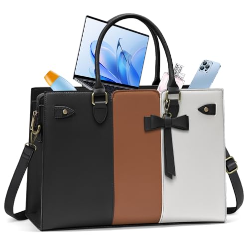 RAINSMORE Laptoptasche Damen PU Leder Handtasche Groβ Arbeitstasche Damen Aktentasche Shopper Tasche Umhängetasche 15.6 Zoll Schwarz mit Weiß und Braun RAINSMORE Laptoptasche Damen PU Leder Handtasche Groβ Arbeitstasche Damen Aktentasche Shopper Tasche Umhängetasche 15.6 Zoll Schwarz mit Weiß und Braun von RAINSMORE