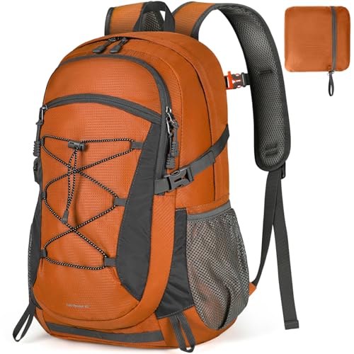 RAINSMORE Wanderrucksack Herren Damen 40L Wasserdichter Rucksack Leicht Groß Reiserucksack Trekkingrucksack mit Reflexstreifen Für Klettern Radfahren Bergsteigen Reisen Orange von RAINSMORE