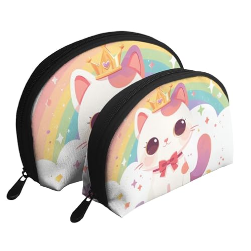 Tragbare Handtasche mit Regenbogenkrone, Katze, Clutch, Geldbörse, eine große und eine kleine weiche Material, Damen-Kosmetiktasche, Münzbörse, weiß, Einheitsgröße von RAIZHE