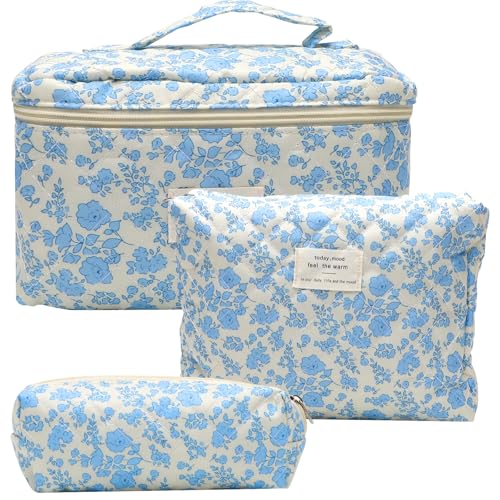 RANJIMA Kosmetiktasche Damen Reise Kulturbeutel 3er Set, Make up Bag Reise Kosmetiktasche Set mit Blumenmuster Schminktasche Cosmetic Bag Reise-Kulturtasche für Mädchen Frauen für Makeup Kosmetik von RANJIMA