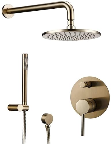 An der Wand montierte Duscharmaturen für Badezimmer, Badewanne, gebürstetes Gold, Duschhahnsystem-Set, Messing, Umsteller, Mischbatterie-Set, 20,3–30,5 cm, Duschkopf, Wandarm, Ventil, Duschsystem-Set von RASOANOA