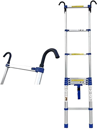 Blaue Hochleistungs-Teleskopleiter mit Haken, 2 m/2,3 m/2,7 m/3,1 m/3,5 m/3,9 m/4,3 m/4,6 m/5 m hoch, zusammenklappbare Teleskopleitern für Zuhause/draußen (Größe: 5 m/16,4 Fuß) (Blau 2 m/6,6 Fuß) von RASOANOA