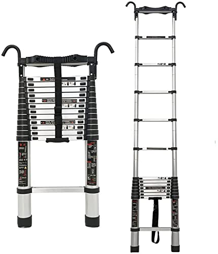 Hochleistungs-Teleskopleitern - 2,4 m/2,8 m/3,2 m/3,6 m/4 m Aluminium-Teleskop-Ausziehleiter mit abnehmbaren Haken, zusammenklappbare Außenleiter (Größe: 2,4 m (7,8 Fuß)) (4 m (13 Fuß)) Ambitious von RASOANOA