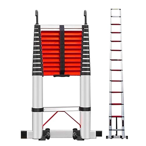 RASOANOA 8M 7M 6M 5M 4M 3M 2M Aluminium-Teleskopleiter, Mehrzweck-Teleskopleiter mit Haken für Arbeiten im Haushalt und im Freien, Tragkraft 150 kg/Schwarz/3,8 M/12,5 Fuß Ambitious von RASOANOA