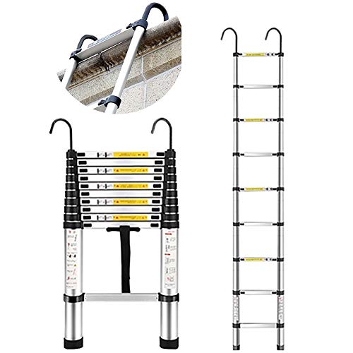 RASOANOA Hohe Teleskopleiter aus Aluminium, robuste, zusammenklappbare Teleskopleiter mit Haken, für Lofts, Innen- und Außenbereiche von Büros, Tragkraft 150 kg/3,2 m/10,5 Fuß Ambitious von RASOANOA