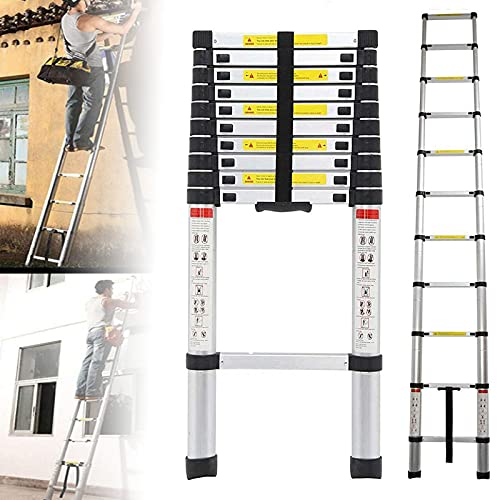 RASOANOA Teleskop-Ausziehleiter aus Aluminium – 18 Fuß/19 Fuß/20 Fuß – ausziehbar, mit Federkraft, Verriegelungsmechanismus, rutschfest, 5,0 m/16,5 Fuß (Silber 4,7 m/15,5 Fuß) Lucky Star Ambitious von RASOANOA