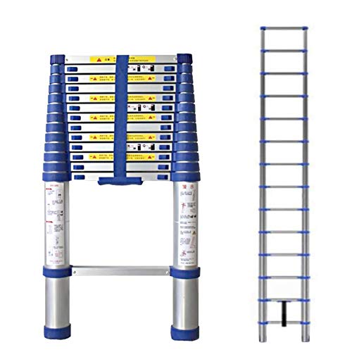 RASOANOA Teleskopleiter, Aluminium-Teleskop-Ausziehleiter, blau, Dachbodenleiter, ausziehbar, Tragkraft 200 kg/440 lbs (Größe: 3,85 m/12,6 Fuß) (blau, 3,25 m/10,6 Fuß) Lucky Star Ambitious von RASOANOA