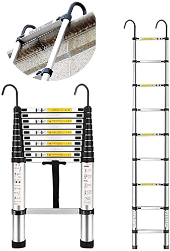 Teleskop-Anlegeleiter, hohe Teleskop-Ausziehleiter aus Aluminium, robuste, zusammenklappbare Teleskopleiter mit Haken, für Lofts, Innen- und Außenbereiche von Büros, Tragkraft 150 kg (Größe: 5,2 m) von RASOANOA