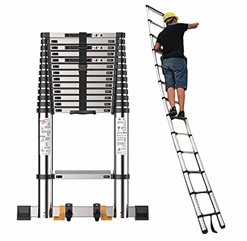 Teleskopleiter 5 6 7 8 m für Arbeiten im Freien auf dem Dachboden zu Hause, robuste Teleskop-Ausziehleitern, zusammenklappbare einziehbare Aluminiumleiter, Tragkraft 300 lbs (Farbe: Schwarz, Größe: von RASOANOA