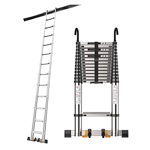 Teleskopleiter 5 m/4 m/3 m/2 m Ausziehleiter mit Haken und Stabilisatorstange, tragbare Teleskopleiter aus Aluminium für Dachboden/Dach/Außenbereich/Industrie, Tragkraft 150 kg (Silber 4,7 m/15 von RASOANOA