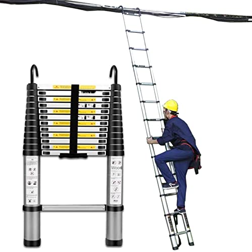 Teleskopleiter 8 m/7 m/6,2 m/5 m/4 m/3,8 m/2,6 m, ausziehbare Aluminiumleiter für Arbeiten auf dem Dach von Wohnmobilen, Dachböden und im Freien, Tragkraft 150 kg/Schwarz/1,5 m/5 Fuß Ambitious von RASOANOA