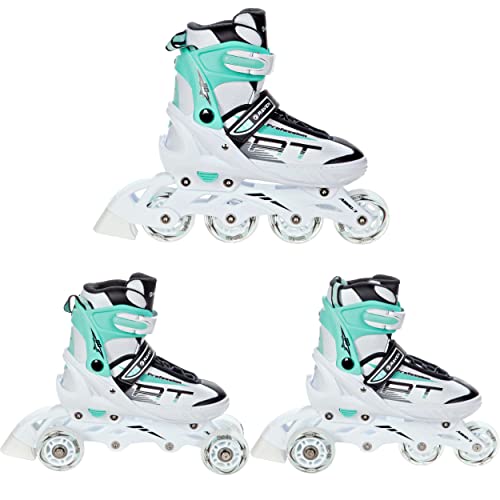 RAVEN Profession 3in1 Inlineskates Triskates Rollschuhe Inliner für Kinder und Erwachsene verstellbar (White/Mint, 31-35 (20,5cm-23cm)) von RAVEN