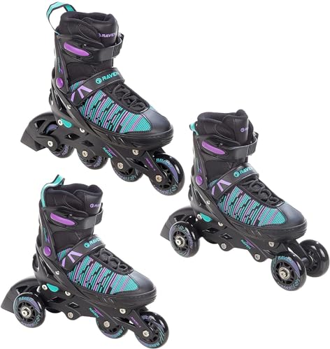 3in1 Inlineskates/Triskates/Rollschuhe Raven Cande verstellbar (Black/Mint/Violet, 35-39 (23cm-25cm)) von RAVEN