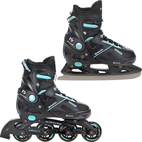 RAVEN 2in1 Schlittschuhe Inline Skates Inliner Pulse verstellbar (Black/Cyan, 40-43(25,5cm-28cm)) von RAVEN