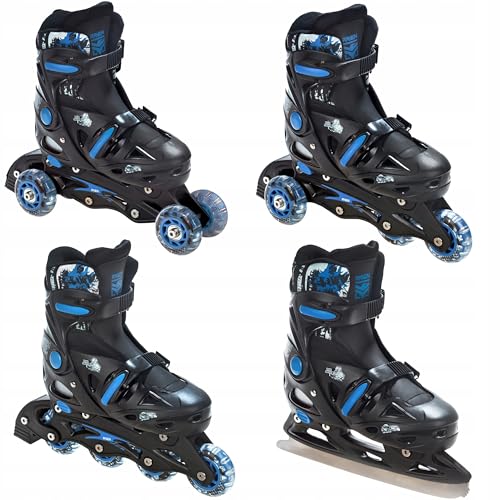 RAVEN 4in1 Inlineskates/Triskates/Rollschuhe/Schlittschuhe Singer (Black/Blue, 33-36(20cm-22,5cm)) von RAVEN