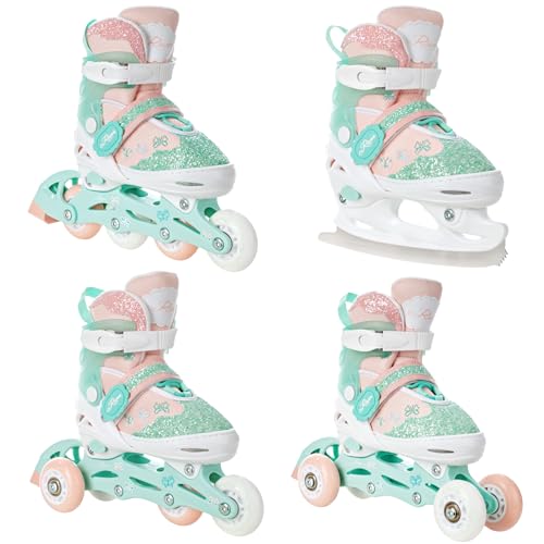 RAVEN 4in1 Kinder Inlineskates/Schlittschuhe/Rollschuhe/Triskates Mireia verstellbar mit LED-Räder (30-33 (18cm-20,5cm)) von RAVEN