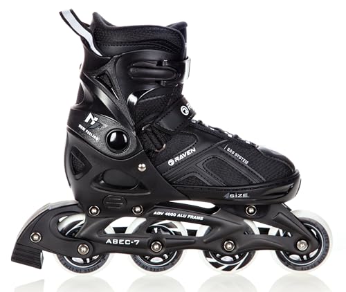 RAVEN Pulse Inline Skates Inliner für Kinder und Erwachsene OPTIONAL 2in1 mit Schlittschuhen verstellbar (Black ohne Kufen, 33-36 (20-22,5cm)) von RAVEN