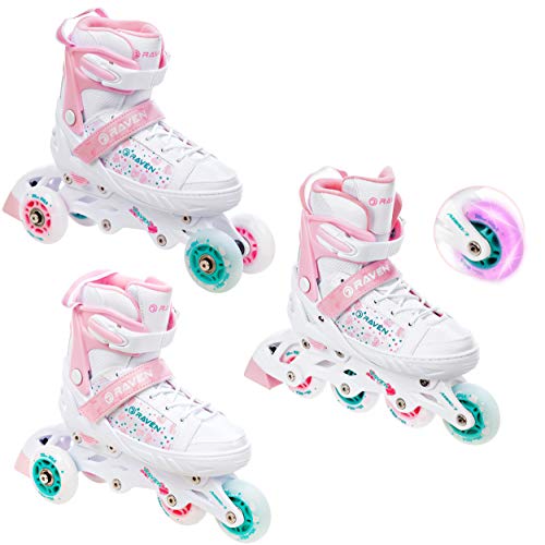 Raven 3in1 Inline Skates Inliner Triskates Rollschuhe ROSI mit LED Leuchtrad verstellbar (31-35 (20,5-23cm) von RAVEN