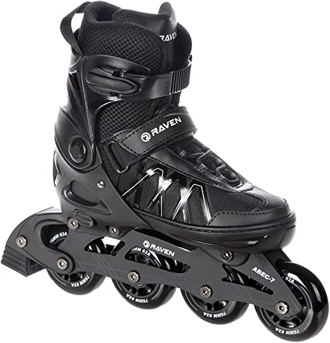 RAVEN Expert Inline Skates Inliner für Kinder und Erwachsene verstellbar (Black, 40-43 (25,5-28cm)) von RAVEN