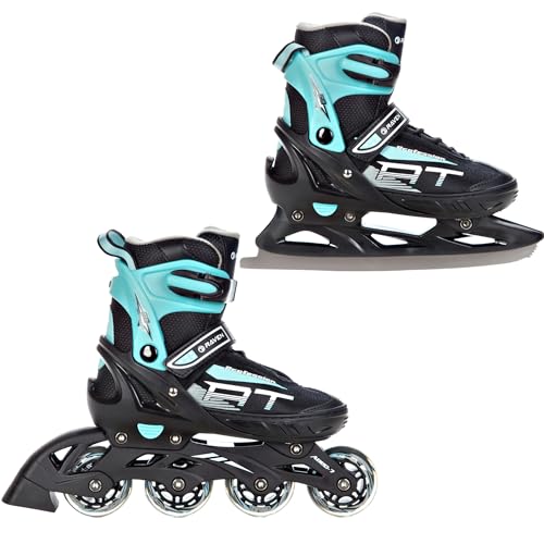 RAVEN Profession Inlineskates Inliner für Kinder und Erwachsene OPTIONAL 2in1 mit Schlittschuhen verstellbar (Black/Mint mit Kufen, 38-42 (25cm-27,5cm)) von RAVEN