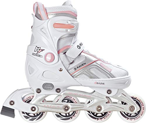 Raven Pulse Inline Skates Inliner für Kinder und Erwachsene OPTIONAL 2in1 mit Schlittschuhen verstellbar (White/Pink ohne Kufen, 37-40 (23,5-26cm)) von RAVEN