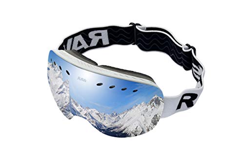 Ravs Skibrille Snowboardbrille Schutzbrille Ski Goggles mit Silber gespiegelter Scheibe Rahmenlos von Ravs