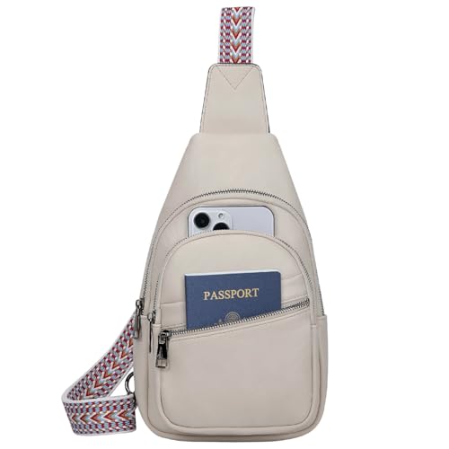 RAVUO Brusttasche Damen, PU Leder Sling Bag Rucksack Klein Frauen Schultertasche Kleine Umhängetasche Crossbody Bag für Outdoorsport Reisen Weiß RAVUO Brusttasche Damen, PU Leder Sling Bag Rucksack Klein Frauen Schultertasche Kleine Umhängetasche Crossbody Bag für Outdoorsport Reisen Weiß von RAVUO