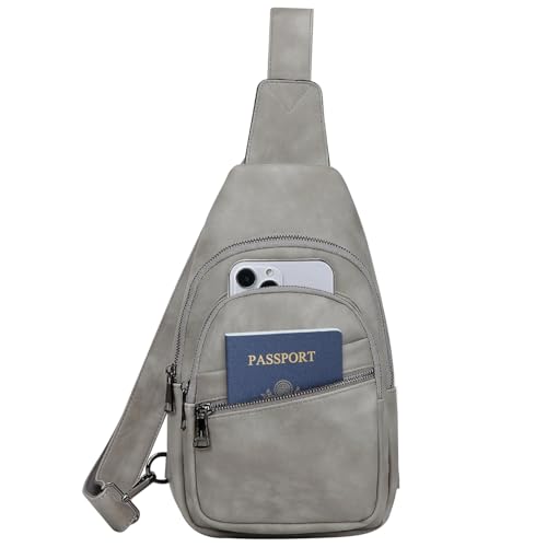 RAVUO Brusttasche Damen, PU Leder Schultertasche Klein Rucksack Sling Crossbody Bag Crossbag Kleine Umhängetasche Grau RAVUO Brusttasche Damen, PU Leder Schultertasche Klein Rucksack Sling Crossbody Bag Crossbag Kleine Umhängetasche Grau von RAVUO