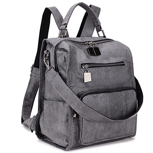 RAVUO Rucksack Damen Klein, PU Leder Damen-Rucksackhandtaschen Mini Cityrucksack Wasserdichte Damenrucksäcke 2 In 1 Handtasche für Frauen,Grau von RAVUO