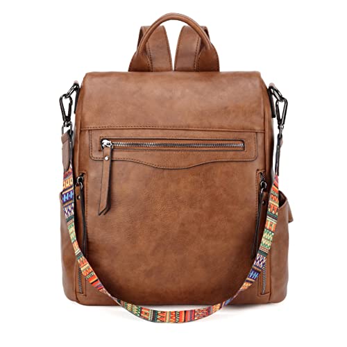 RAVUO Rucksack Damen, Anti Diebstahl Rucksack Elegant Cityrucksack Lederrucksack 2 in 1 Handtasche Damen-Rucksackhandtaschen Braun von RAVUO