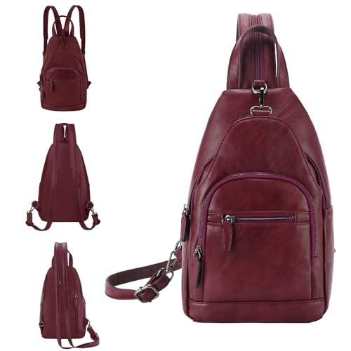 RAVUO Rucksack Damen, Brusttasche Frauen PU Leder Sling Bag Klein Brust Rucksack Kleine Umhängetasche Crossbody Bag für Outdoorsport, Reisen,Rot RAVUO Rucksack Damen, Brusttasche Frauen PU Leder Sling Bag Klein Brust Rucksack Kleine Umhängetasche Crossbody Bag für Outdoorsport, Reisen,Rot von RAVUO