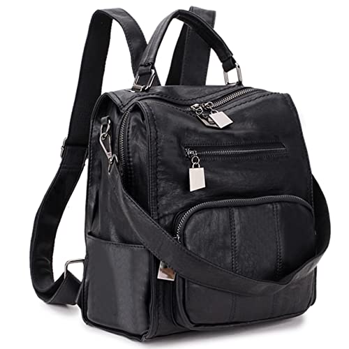 RAVUO Rucksack Damen, Elegant Cityrucksack Kleiner Lederrucksack 2 in 1 Handtasche Damen-Rucksackhandtaschen Schwarz von RAVUO