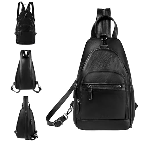 RAVUO Sling Bag Damen, PU Leder Brusttasche Rucksack Klein Frauen Brust Rucksack Kleine Umhängetasche Crossbody Bag für Outdoorsport, Reisen,Schwarz RAVUO Sling Bag Damen, PU Leder Brusttasche Rucksack Klein Frauen Brust Rucksack Kleine Umhängetasche Crossbody Bag für Outdoorsport, Reisen,Schwarz von RAVUO