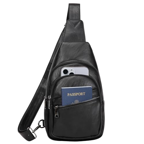 RAVUO Sling Bag Damen, PU Leder Brusttasche Rucksack Klein Frauen Brust Rucksack Kleine Umhängetasche Crossbody Bag für Outdoorsport Reise Schwarz RAVUO Sling Bag Damen, PU Leder Brusttasche Rucksack Klein Frauen Brust Rucksack Kleine Umhängetasche Crossbody Bag für Outdoorsport Reise Schwarz von RAVUO