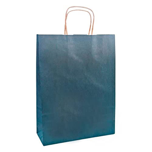 RAYLU PAPER - 25 Stück Kraftpapiertüten mit stabilen Griffen, 100% recycelbare Papiertüten für Einkaufen, Süßigkeiten oder als Geburtstagsgeschenk, marineblau, Mittlere (32x12x42 cm) von RAYLU PAPER