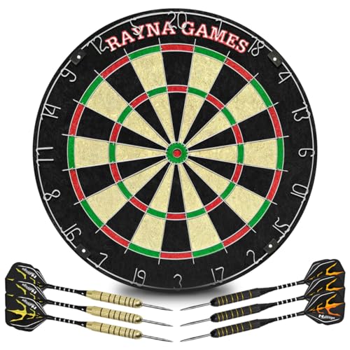 Dartscheibe Kork Dartscheibe mit Dartscheibe Steeldart 6 Dartpfeile,Zahlenring Dartscheibe Set mit Dartwerkzeug, Oche-Linie, Wandhalterung von RAYNA GAMES