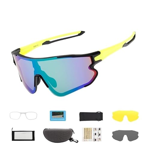 RC-BKKXXEAV Polarisierte Fahrradbrille, UV-geschützte Sport-Sonnenbrille for Herren und Damen, austauschbare Gläser, verstellbare Nasenstütze, Mountainbike(Size:Black yellow frame) von RC-BKKXXEAV