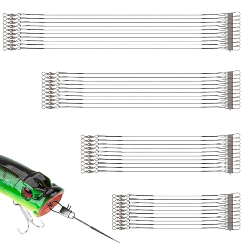 RDNKVB Leader Mit Wirbel,Karabiner Stahlvorfach,Stahlvorfächer 4größen Edelstahl Vorfächer,Stahlvorfach Hecht Schwarz Spinnvorfach Vorfachschnur Zum Spinnangeln,Angelvorfächer Für Süßwasser 40 Stück von RDNKVB